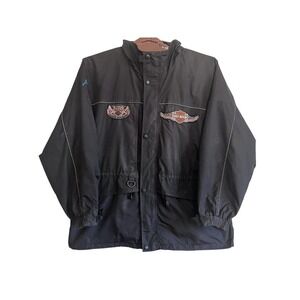 Tri-Mountain Jacket Mens 2XL Black Nylon Harley Davidson Hooded Moto Windbreaker